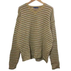 ジェイクルー J.CREW ニット セーター リネンコットン マルチボーダー プルオーバー 長袖 Vネック 大きいサイズ XL ブラウン系 カーキ /X