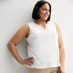 クロフト＆バロー レディース トップス Tシャツ プラスサイズ 刺繍 Plusize Croft Barrow Embroideredge Tank Top Bright White ホワイト