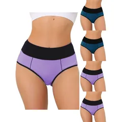 アレグラ ケー レディース アンダーウェア パンツ ハイウエスト プラスサイズ ALLEGRA K 5 Packs Womens High Waistummy Control Colorblock Brief Available In Plusize Brig