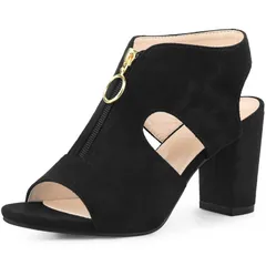 アレグラ ケー レディース シューズ サンダル カットアウト ヒール ALLEGRA K Womens Front Zip Cut Out Chunky Heelslingback Gladiator Heel Sandals Black ブラック