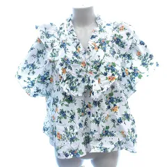 ザラ ZARA シャツ ブラウス Vネック フリル カットワーク 花柄 フレンチスリーブ M 白 ホワイト /AU