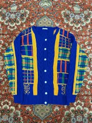 ヴィンテージ ラウンド編み ニット カーディガン ブルー L