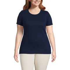 ランズエンド レディース トップス Tシャツ クルーネック プラスサイズ Plusize Lands End Short Sleeve Micro Rib Crewneck Top Deep Sea Navy ネイビー