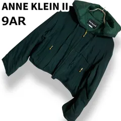 ANNE KLEIN II アンクライン フード付き ジップジャケット ブルゾン ダークグリーン 絹100% シルク 中綿 キルティング裏地 ゴールド金具 ショート丈 ヴィンテージ 香港製 レディース【9AR】2602148AP