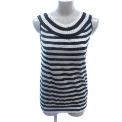 ケーティー キヨコ タカセ  K.T KIYOKO TAKASE LINO ニット カットソー ボーダー 麻 リネン ノースリーブ 15 XXL 白 ホワイト 黒 ブラック /AU