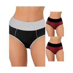 アレグラ ケー レディース アンダーウェア パンツ ハイウエスト プラスサイズ ALLEGRA K 3 Packs Womens High Waistummy Control Colorblock Brief Available In Plusize Burg