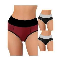 アレグラ ケー レディース アンダーウェア パンツ ハイウエスト プラスサイズ ALLEGRA K 3 Packs Womens High Waistummy Control Colorblock Brief Available In Plusize Blac