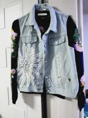 パール装飾デニムベスト