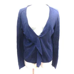 パドカレ pas de calais ニット カーディガン 麻 リネン 長袖 38 M 紺 ネイビー /AU