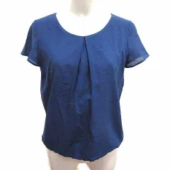 インディヴィ INDIVI ブラウス チェック 半袖 38 M 紺 ネイビー /YK