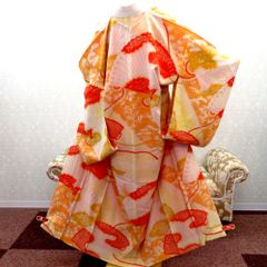 長襦袢 正絹 刺繍 花鳥柄 朱赤 アンティーク着物 A-1522 - メルカリ