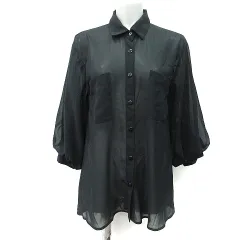スプレイプレミアム SPRAY PREMIUM シフォンブラウス シアー 七分袖 M 黒 ブラック /YI