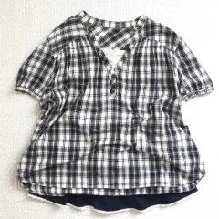 JPN/ CHECK 半袖 ブラウス レイヤードブラウス 森女系ブラウス 森ガールブラウス