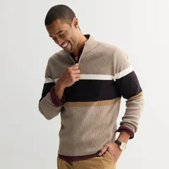 ソノマ メンズ アウター ニット・セーター Mensonoma Goods For Life Chestripe QuarterZip Sweater Tan Stripe タンのサムネイル