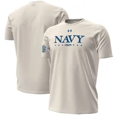 アンダーアーマー メンズ トップス Tシャツ Mens Under Armour Cream Navy Midshipmen 250th Anniversary Uniform Sideline Collection HeatGear ScriptShirt