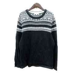 グローバルワーク GLOBAL WORK ニット セーター 総柄 長袖 切替 M 黒 ブラック /MN
