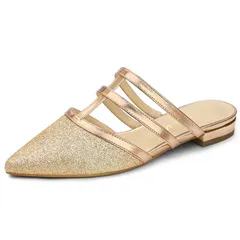 アレグラ ケー レディース シューズ サンダル ALLEGRA K Womens Glitter Pointed Toe Flats Mules Gold ゴールド
