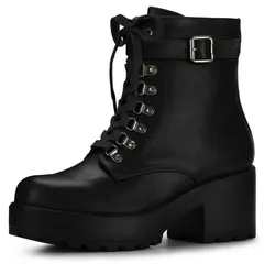 アレグラ ケー レディース シューズ ブーツ・レインブーツ プラットフォーム アンクル ヒール ALLEGRA K Womens Zip Chunky Heel Platform Ankle Combat Boots Black ブラック