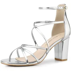アレグラ ケー レディース シューズ パンプス サンダル ヒール ALLEGRA K Womenstrappy Crisscrosstrap Opened Toe Block Heelsandalsilver シルバー