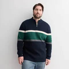 ソノマ メンズ アウター ニット・セーター トール Big Tall Sonoma Goods For Life Chestripe QuarterZip Sweater Navy Stripe ネイのサムネイル