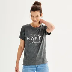 アンブランデッド レディース トップス Tシャツ グラフィック Unbranded Womens Think Happy Thoughts Graphic Tee Charcoal Heather チャコール