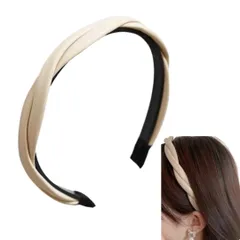 カチューシャ フェイクレザー ヘアバンド クロス ねじり ツイスト 編み込み風 ロープ風 痛くない 韓国風 ヘアアレンジ (ベージュ, フリーサイズ) [ベージュ] [フリーサイズ]のサムネイル