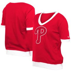 뉴엘라 여성 탑스 티셔츠 V 넥 Womens New Era Red Philadelphia Phillies Game Day Rhinestone VNeck TShirt Phl Red 레드