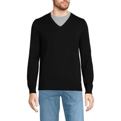 ランズエンド メンズ アウター ニット・セーター Vネック コットン Mens Lands End Fine Gauge Cotton VNeck Sweater Black ブラック