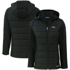 カッターアンドバック レディース アウター ジャケット・ブルゾン フーデッドジャケット Womens Cutter Buck Black Baltimore Ravens Evoke PrimaLoft Hybrid Eco Softshell Recycle