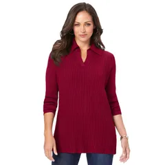 ジェシカロンドン レディース アウター ニット・セーター プラスサイズ リブ Jessica London Womens Plusize Ribbed Collar Sweaterich Burgundy バーガンディ