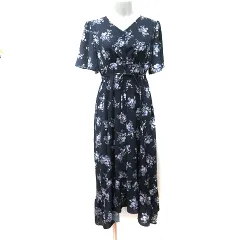 ウィルセレクション WILLSELECTION ワンピース ロング 半袖 花柄 キャミ付き M 紺 ネイビー /YI