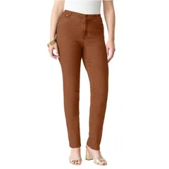 ロアマンズ レディース ボトムス デニムパンツ ストレート プラスサイズ プチ Roamans Womens Plusize Petite Classic Stretch Straight Leg Jean Cognac