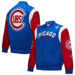 米契爾奈斯 男士外套 夾克・飛行夾克 緞面 Mens Mitchell Ness RoyalRed Chicago Cubs Cooperstown Collection Team Originsatin FullSnap Jacket C