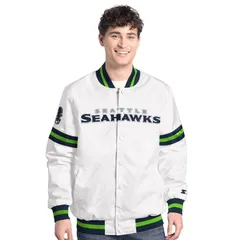 スターター メンズ アウター ジャケット・ブルゾン Menstarter White Seattle Seahawkscout FullSnap Varsity Jacket Sea White ホワのサムネイル