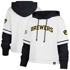 フォーティセブンブランド レディース トップス Tシャツ ショートパンツ クロップド パーカー 47 Brand Womens 47 White Milwaukee Brewers Trifecta Shortstop Cropped Pullover Hoo
