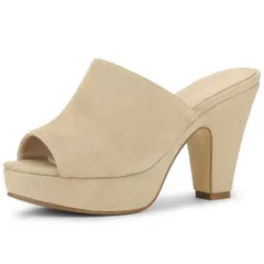 アレグラ ケー レディース シューズ パンプス プラットフォーム サンダル ヒール ALLEGRA K Womens Open Toe Platform Chunky Heel Slidesandals Beige ベージュ