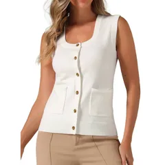 アレグラ ケー レディース トップス Tシャツ ボタンダウン リブ ベスト セーター ノースリーブ コート ダウン ALLEGRA K Sweater Vest For Womensleeveless Button Down Casual Summeribbe