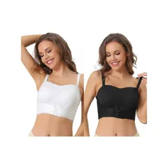 アレグラ ケー レディース アンダーウェア ブラジャー ストラップレス ALLEGRA K 2 Packs Womens Wirefree Brastrapless Breathable Pushup Support Bralette For Wedding