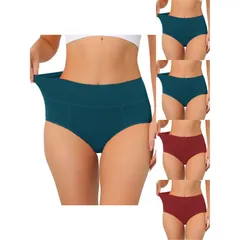 アレグラ ケー レディース アンダーウェア パンツ ハイウエスト プラスサイズ コットン ALLEGRA K 5 Packs Womens Cotton High Waist available In Plusize Tummy Control Underwe