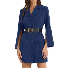 アレグラ ケー レディース トップス ワンピース ボタンダウン ブレザー ALLEGRA K Womens Elegant Slit Sleeve Button Down Work Office Belted Blazer Dress Dark Blue ブル
