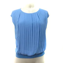 アナイ ANAYI シフォンブラウス 切替 カットソー フレンチスリーブ 38 M 青 ブルー /YI