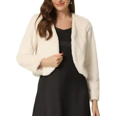 アレグラ ケー レディース アウター ジャケット・ブルゾン クロップド ALLEGRA K Womens Long Sleeve Open Front Cropped Winter Faux Fur Jackets Beige ベージュ