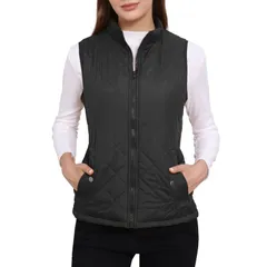 アレグラ ケー レディース アウター ジャケット・ブルゾン キルティング ベスト ジレ ALLEGRA K Womenstand Collar Lightweight Gilet Quilted Zip Vest Black ブラック
