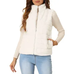 アレグラ ケー レディース アウター ジャケット・ブルゾン ベスト ノースリーブ コート ALLEGRA K Fluffy Vest Jacket for Womenstand Collar Warm Faux Fur Winter Sleeveless Co