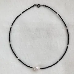 一粒淡水パールのブラックビーズネックレス／チョーカー