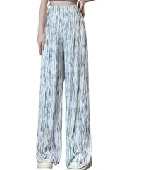 [Elixio] [エリクシオ] ワイドパンツ プリーツ レディース 柄 かすれストライプ レオパード ハイウエスト ウエストゴム ストレッチ 美脚 体型カバー 涼しい 春 夏 (JP, アルファベット, M, Sho [かすれストライプ] [M Short]