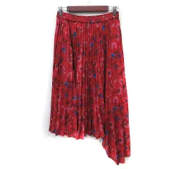 ミラオーウェン Mila Owen プリーツスカート ミモレ ロング アシンメトリー 花柄 1 S 赤 レッド /YI