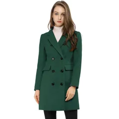 アレグラ ケー レディース アウター ジャケット・ブルゾン コート ALLEGRA K Womens Notched Lapel Collar Double Breasted Mid Length Overcoat Green グリーン