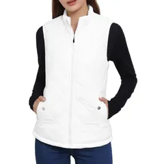 アレグラ ケー レディース アウター ジャケット・ブルゾン キルティング ベスト ジレ ALLEGRA K Womenstand Collar Lightweight Gilet Quilted Zip Vest Ivory アイボリー