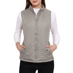 アレグラ ケー レディース アウター ジャケット・ブルゾン キルティング ベスト ジレ ALLEGRA K Womenstand Collar Lightweight Gilet Quilted Zip Vest Gray グレー